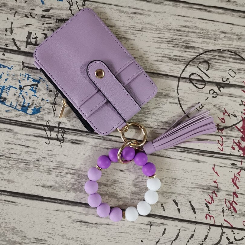 Wholesale Leopard Print Cow Print Western Style Card Holder Silicone Beaded Wrist Keychain